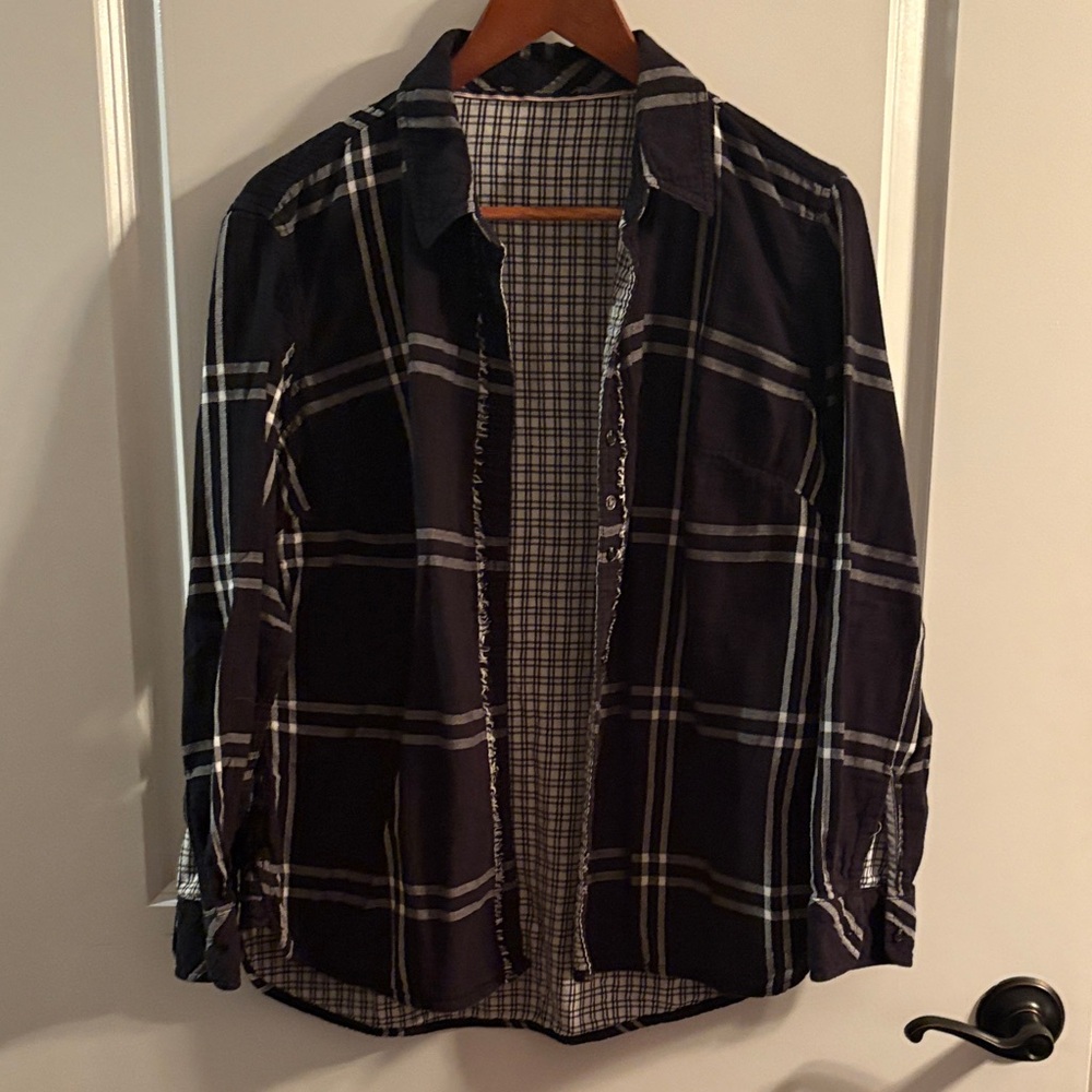 Black and White Plaid Button-Up Shirt